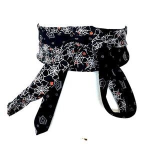 Halloween Obi Belt Wide One Size Wrap Unique Black Spiders Handmade One a Kind
